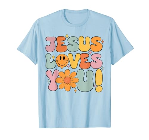 Christian-Shirt Jesus Loves You Groovy Cute Kids Girl Women T-Shirt
