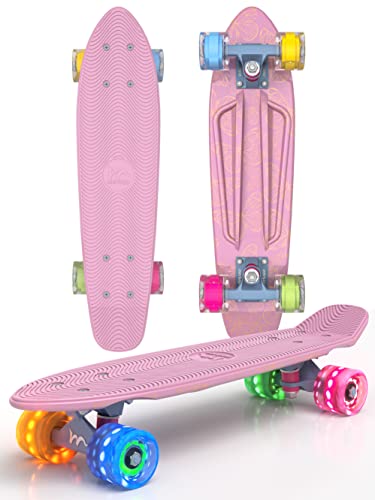 M Merkapa 22' Complete Skateboards with Colorful LED Skateboard Wheels - Great Mini Cruise Skateboards for Kids to Adults, Beginners to Skateboarders, Boys Girls Gifts (Golden Butterfly)