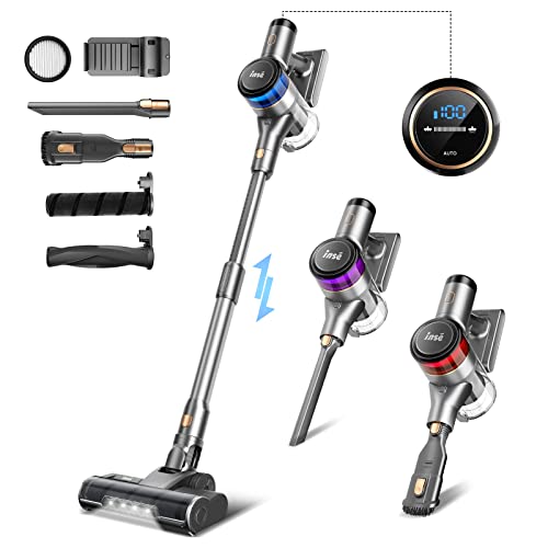INSE Cordless Vacuum Cleaner, 400W Stick Vacuum with 30Kpa Powerful Suction, 55min Runtime, Smart Induction Auto-Adjustment, Rechargeable Vacuum Cleaners for Home Carpet Floor Pet Hair, LED Display-S9
