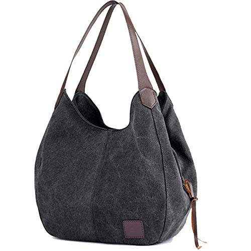 TCHH-DayUp Hobo Purses for Women Canvas Tote Shoulder Bags Cotton Handbags Black