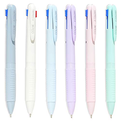 COLNK Multicolor Ballpoint Pen 0.5, 4-in-1 Colored Pens Fine Point,Ballpoint Gift Pens for Planner Journaling,Assorted Ink, 6-Count