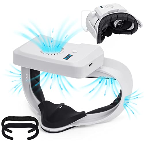 Lampelc Cooling Fan for Meta/Oculus Quest 2, VR Facial Interface Air Circulation with 3 Speed, 2X Soft PU and Foam Face Cover, Light-Proof Nose Pad, Relieve Lens Fogging and Hot Air