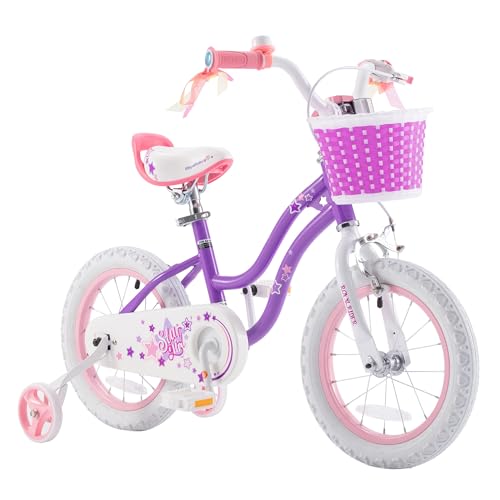 Royalbaby Stargirl Kids Bike 14 Inch Girls Bicycle for Children with Training Wheels & Basket, Purple