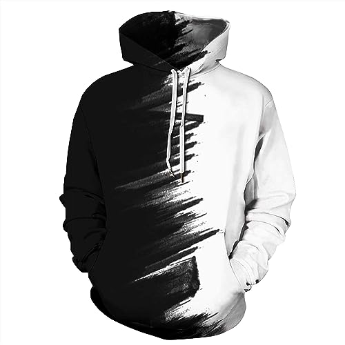 sanatty Unisex Hoodies 3D Print Galaxy Pullover Hooded Sweatshirt Hoodies with Big Pockets Black White
