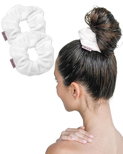 Kitsch Microfiber Hair Towel Scrunchie - Ultra Soft Large Scrunchies for Women | Girls Scrunchies | Holiday Gift | Hair Scrunchies for Thick Hair | Microfiber Towels for Hair Drying, 2 pcs (White)