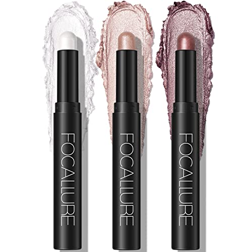 FOCALLURE 3 Pcs 2 in 1 Eyeshadow and Eyeliner Pen, Waterproof Eye Shadow Pencil, Hypoallergenic Eyeshadow, Highlighter Eye Liner, Multi-Dimensional eyes Look, FA38-11116-123