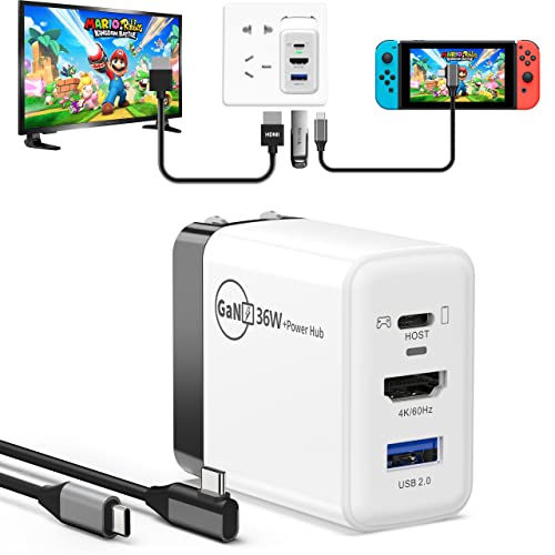 Switch Dock Charger for Nintendo Switch/OLED, Portable TV Docking Station for Nintendo Switch 4K@60Hz HDMI/USB2.0/PD USB-C Fast Charging Ports, Portable Switch Dock Charger with USB-C Cable