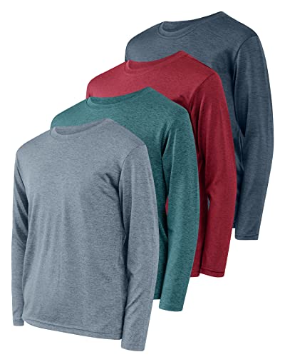 4 Pack:Boys Girls Youth Teen Active Wear Athletic Quick Dry-Fit Moisture Wicking Performance Basketball Gym Essentials Sport Long Sleeve Crew Undershirt Tee Top Top-Set 2, Large