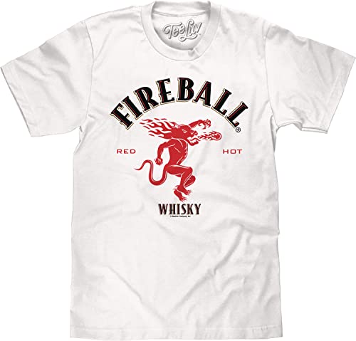 Tee Luv Men's Fireball Whisky Dragon Logo Shirt (White) (L)