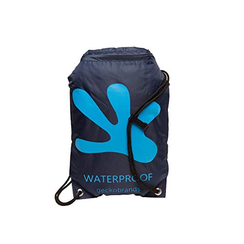 geckobrands Drawstring Waterproof Backpack, Navy/Neon Blue - Lightweight Travel Dry Bag for Hiking and Light Water Activities