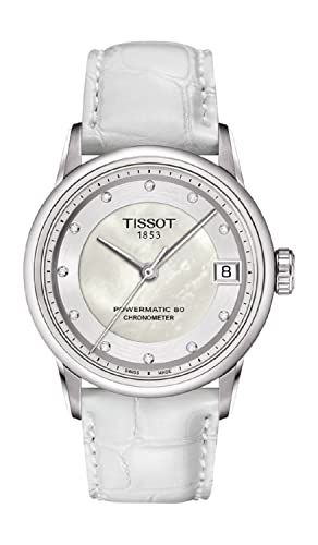 Tissot Womens Luxury COSC 316L Stainless Steel case Swiss Automatic Watch, White, Leather, 18 (T0862081611600)