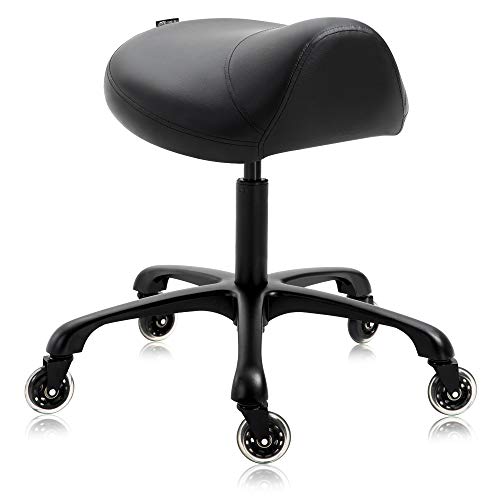 DR.LOMILOMI Heavy-Duty Ergonomic Pneumatic Swivel Rolling Saddle Stool with Extra Wide Seat for Hygienic Clinic Spa Massage Home and Office - 505 KIMO (Black)