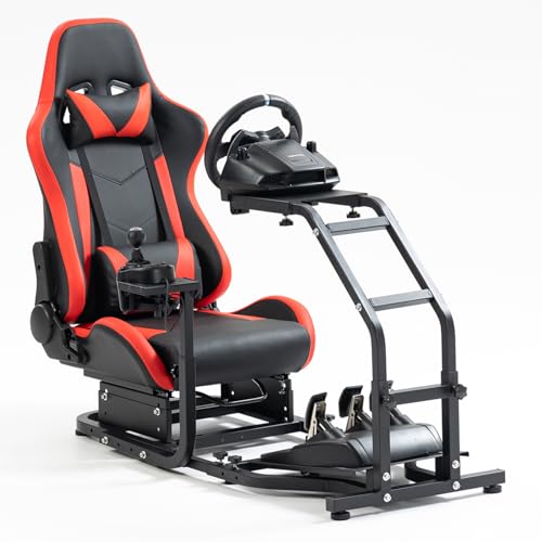 Marada Real Racing Simulator Cockpit with Red Seat Support for PXN, Thrustmaster, Logitech G923, G920, T80, T150, T300RS Advanced Compact Driving Sim Rig Stand Wheel & Pedal & Shifter Not Include
