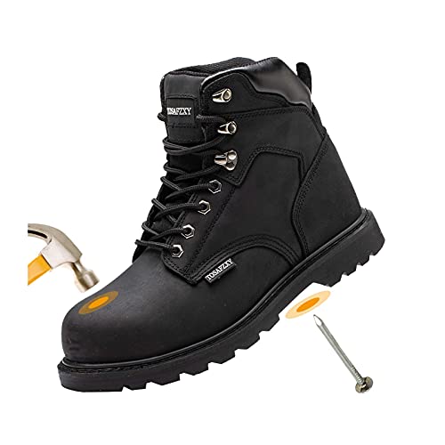 TOSAFZXY Work Safety Boots for Men Durable Crazy-Horse Leather Indestructible Steel Toe Waterproof and Non-Slip Better Warmth Men Work Shoes Black 9.5