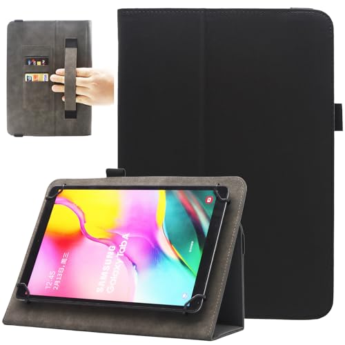 Universal 7 8 Inch Android Tablet Case, Nannxiebky Slim Folding Stand Folio Wallet Case Cover with Hand Strap for 7 8 inch and All 7' - 8.5' Tablet, Black