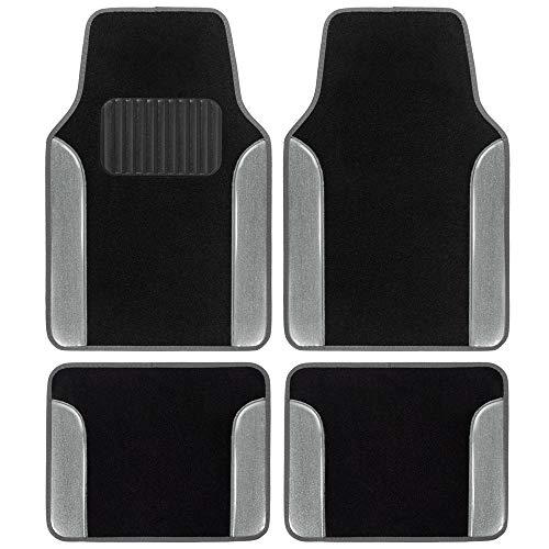 BDK Silver Glitter Carpet Car Floor Mats - Two-Tone Faux Leather Automotive Floor Mats, Included Anti-Slip Features and Built-in Heel Pad, Stylish Floor Mats for Cars Truck Van SUV