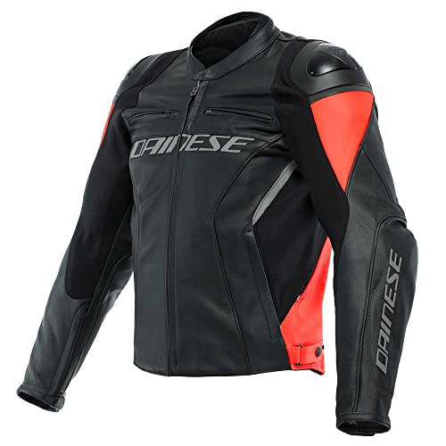 Dainese Racing 4 Mens Leather Motorcycle Jacket Black/Fluo Red 46 EUR
