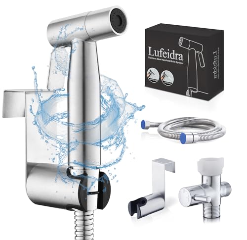 LUFEIDRA Handheld Bidet Sprayer for Toilet-Adjustable Water Pressure Jet Spray with Plastic T-Valve for Feminine Wash, New Premium Stainless Steel Muslim Shower Cloth Diaper Bidet Toilet Sprayer Set