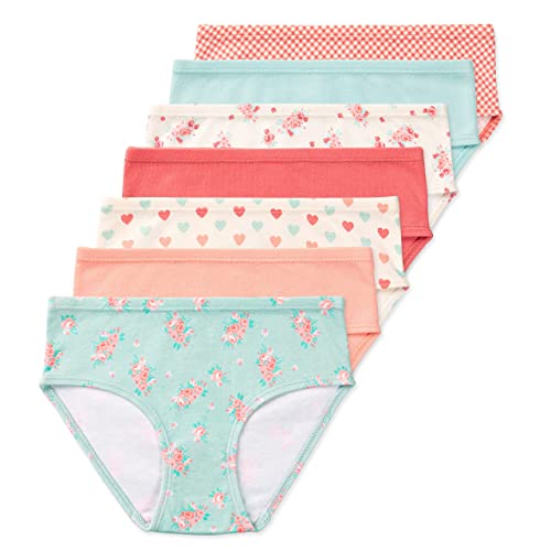 Lucky & Me 100% Cotton Girls Underwear, Briefs Style, Gracie 7 Pack, Cottage Rose, Size 7-8 Years