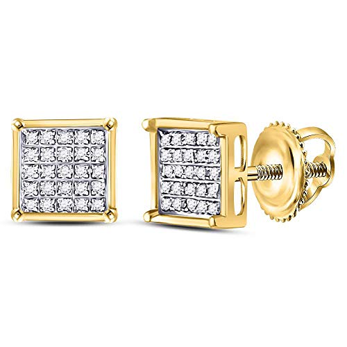 Solid 10k Yellow Gold Unisex Round Diamond Square Cluster Stud Earrings 1/6 Ct. ( 1/4 Inch Wide) - Jewelry Gifts For Women Wife Mom Gifts For Men Husband Dad