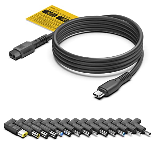 KFD USB C to DC Tip Power Adapter Kits Convert Cable, Type-C PD Power Cable to Universal Laptop Jack Plugs 15 Connectors for Macbook HP Dell MSI Gateway LG Toshiba Lenovo Acer Asus Sony Samsung Laptop