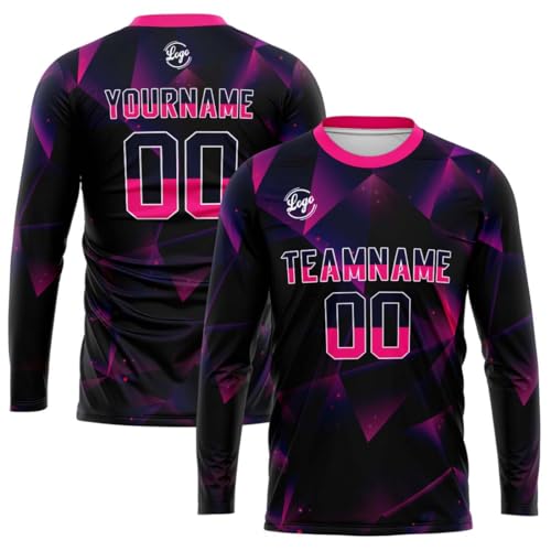 Custom Long Sleeve Basketball Soccer Football Shooting T-Shirt for Adults and Kids (Polyester, Black&Navy&Pink)