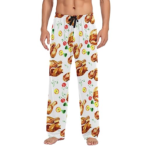 Fisyme Thankgiving Fried Chicken Mens Pajama Pants Men's Pajama Bottoms Soft Sleep Lounge Pj Pants with Pockets, L