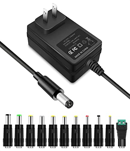 9V 2A Power Adapter AC Power Supply Charger Cord 9 Volts 2 Amps Regulated Switching with 11 Interchangeable DC Plug for 2000mA 1500mA 1000mA 900mA 850mA 800mA 700mA 600mA 500mA Equipment