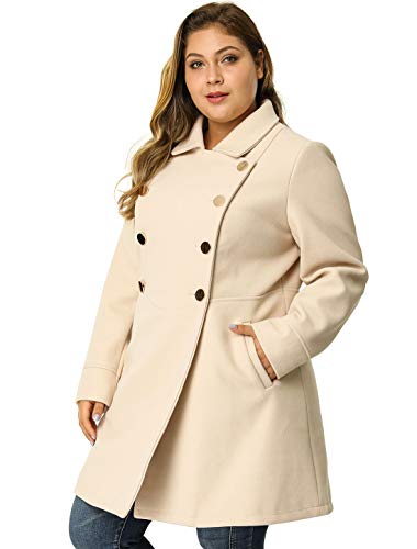 Agnes Orinda Women's Plus Size Coat A-Line Peter Pan Collar Double Breasted Fall Winter Peacoat 2X Beige