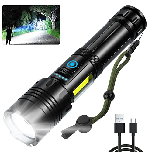 Rechargeable LED Flashlights High Lumens: 300,000 Lumen Super Bright Flashlight, 7 Modes with COB Work Light, IPX6 Waterproof, Powerful Handheld Flash Light for Emergencies, Hiking, Camping