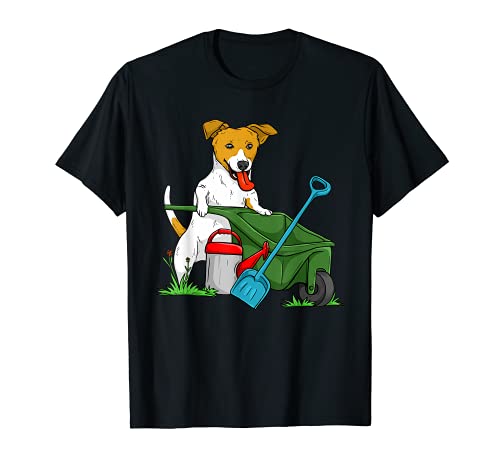 Dog with wheelbarrow and shovel in the garden - Doglover T-Shirt