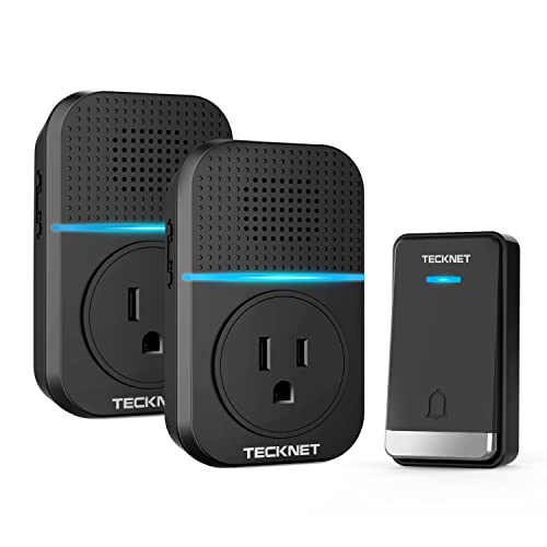 Wireless Doorbell, TECKNET 1300ft Self-Powered Doorbell, Plug-through Wireless Doorbell Ringer for Home Apartment Classroom, IP65 Waterproof Cordless Door Chime with 32 Chimes, 5-Level Volume (Black)
