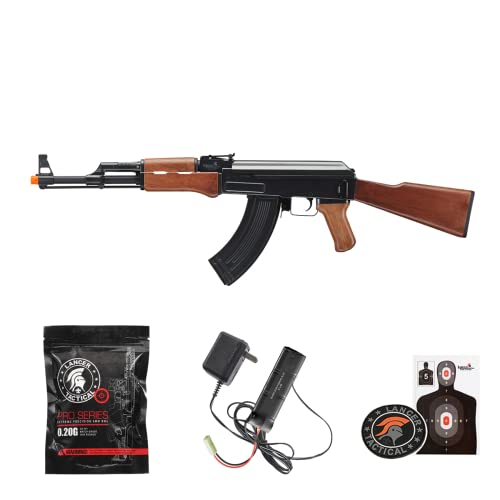 Lancer Tactical Airsoft Full Metal AK-47 Airsoft AEG Rifle with Battery & Charger 380 FPS Black Wood