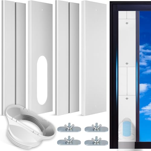 TigeJoy Portable Air Conditioner Window Seal Kit with Universal Coupler, Reinforced PVC Plate Adjustable AC Vent Kit for Sliding Window, Fit for All AC with 5.9 & 5.1 Inch Diameter Exhaust Hose