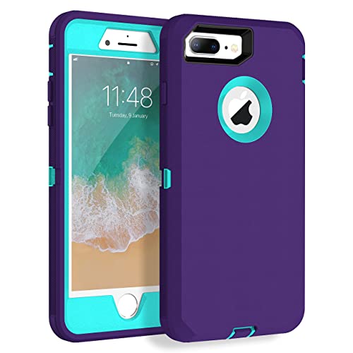MXX iPhone 8 Plus Case Heavy Duty Case with Screen Protector [4 Layers] Rugged Rubber Shockproof Protection Case Cover for Apple iPhone 7 Plus/iPhone 8 Plus [5.5 inch] - Purple/Light Blue