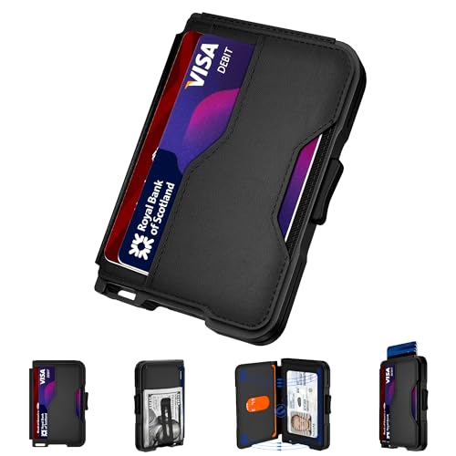 tizmuo Wallet for Men, Slim Wallet for Men with Money Clip, Pop Up Card Case, RFID Blocking Bifold Wallets, Minimalist Leather Slots Credit Card Holder with Gift Box, (Black)