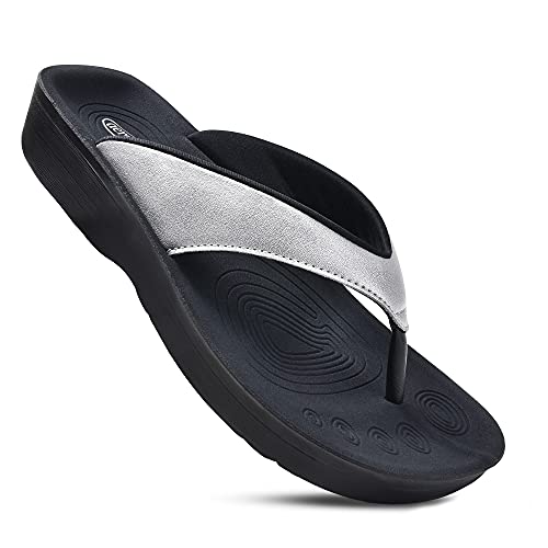 AEROTHOTIC Women's Comfortable Orthotic Flip-Flops Sandal (US Women 8, Pearly Silver)