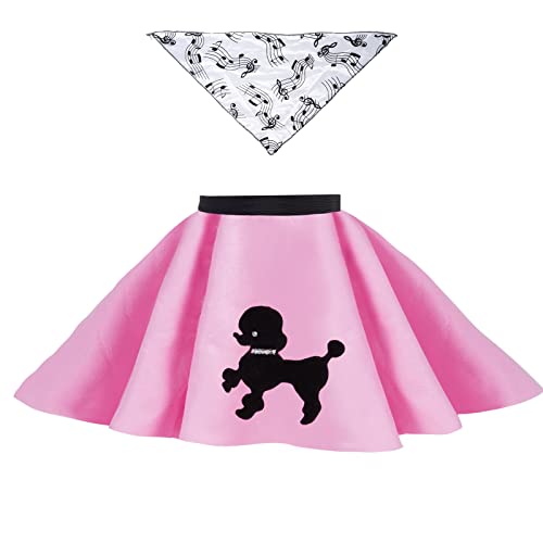 1950s Light Pink Poodle Skirt for Toddlers with Musical Note Printed Scarf | Light Pink Toddler Sock Hop Skirt | Poodle Skirts for Kids 50s Costume