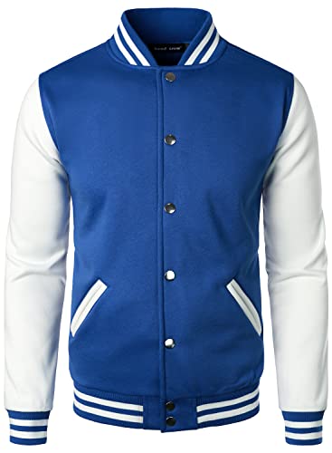 HOOD CREW Man’s Varsity Baseball Jacket Cotton Blend Letterman Jackets Blue XL