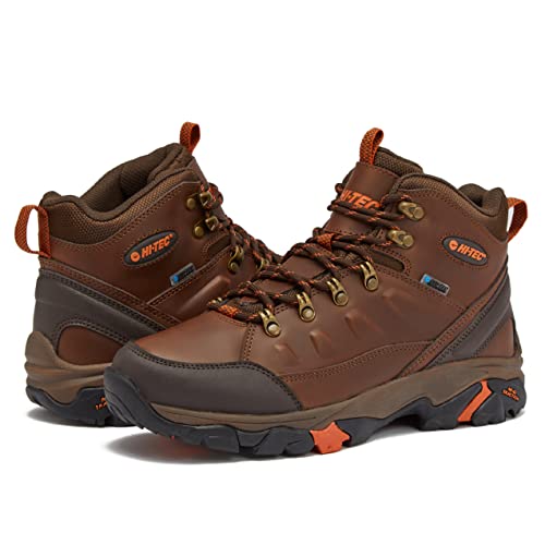 HI-TEC Acadia WP Leather Waterproof Men's Hiking Boots, Lightweight Breathable Backpacking and Trail Shoes - Medium Brown Tan, 10.5 Medium