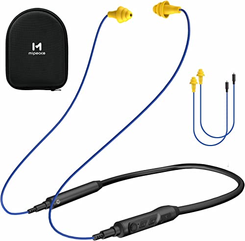 MIPEACE Bluetooth Earplug Headphones, Neckband Ear Protection Work earbuds-29db Noise Reduction Safety Headphones with Replacement Buds,19+Hour Battery for Lawn Mowing DIY