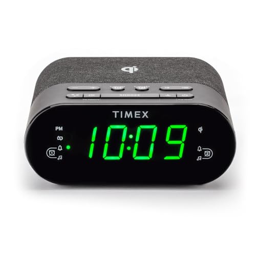 Timex Wireless Charging Alarm Clock Radio with USB Charging Port, Dual Digital Alarms, 10 FM Presets, Dimmable with Sleep Timer and Battery Backup (Model TW500)