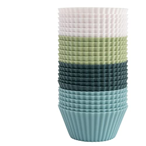 The Silicone Kitchen Reusable Silicone Baking Cups - Dishwasher Safe, BPA Free ((White,Dusty Blue, Sage Green, Navy), Standard)