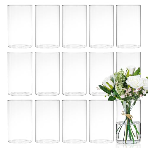 CEWOR 15pcs Glass Cylinder Vases 6 Inch Glass Candle Holder for Wedding Centerpieces Hurricane Floating Clear Vase for Home Decor Party