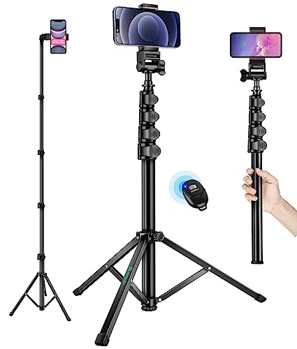 Phone Tripod, 70' Selfie Stick Tripod Stand Cell Phone Tripods with Remote Phone Holder Carry Bag, Aluminum Alloy Selfie Stick Tripod, Compatible with iPhone Samsung GoPro Smartphone