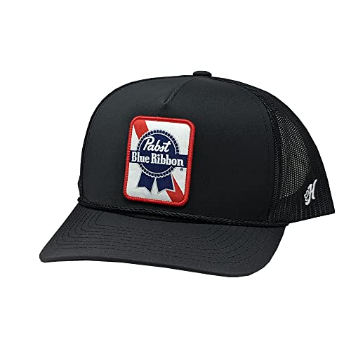 HOOEY Officially Licensed Pabst Blue Ribbon Adjustable Snapback Mesh Back Trucker Hat (Black)