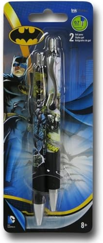 DC Comics Batman Gel Pen Set - Pack of 2 Deluxe Batman Pens with Stickers (Batman Office Supplies) (Batman Pens)
