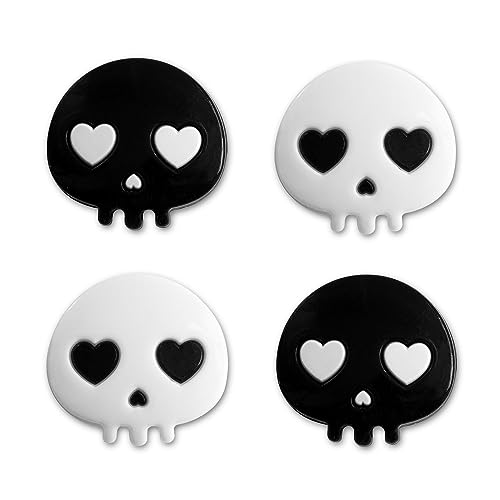 PERFECTSIGHT Switch Thumb Grips, Cute Halloween Joystick Caps for Nintendo Switch/Switch Lite/Switch OLED, 4 PCS Thumbstick Cover Analog Stick Button Cover for NS Joycon Controller, Black White Skull