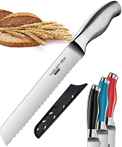 Orblue Serrated Bread Knife with Upgraded Stainless Steel Razor Sharp Wavy Edge Width - Bread Cutter Ideal for Slicing Homemade Bagels, Cake (8-Inch Blade with 5-Inch Handle)