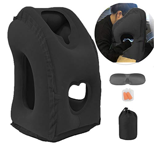 Kimiandy Inflatable Travel Pillow for Airplane, Neck Air Pillow for Sleeping to Avoid Neck and Shoulder Pain, Support Head and Lumbar, Used for Airplane, Car, Bus and Office (Black)